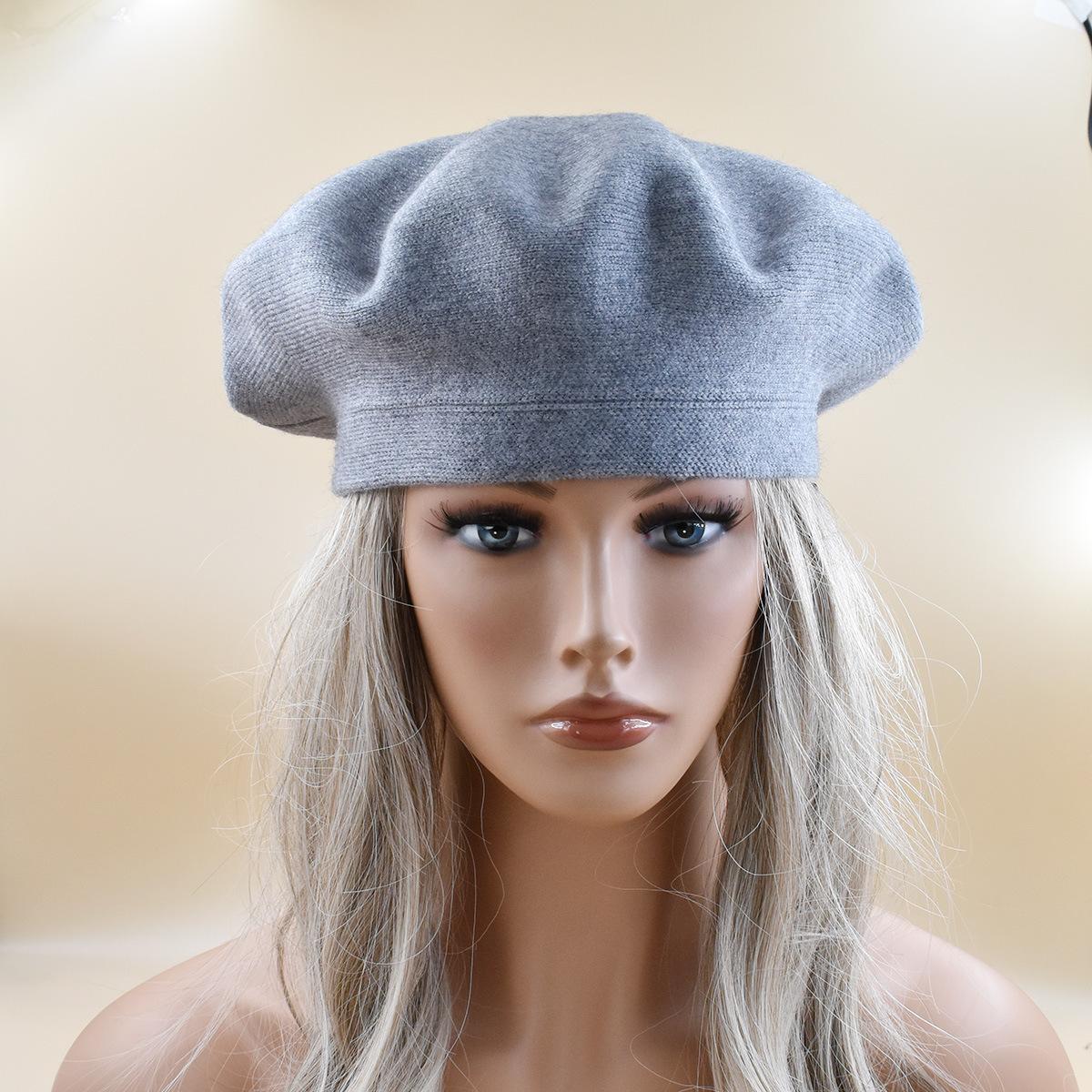 

Женские зимние береты, новая модная однотонная гибкая вязаная шерстяная теплая шапка без рукавов One Size серый ясень