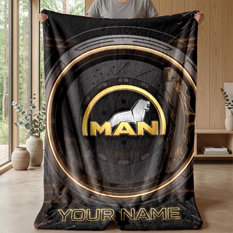 Coperta in Flanella Personalizzata MAN Truck Stampa il Tuo Nome Testo Morbida Calda Coperta Regalo di Festa