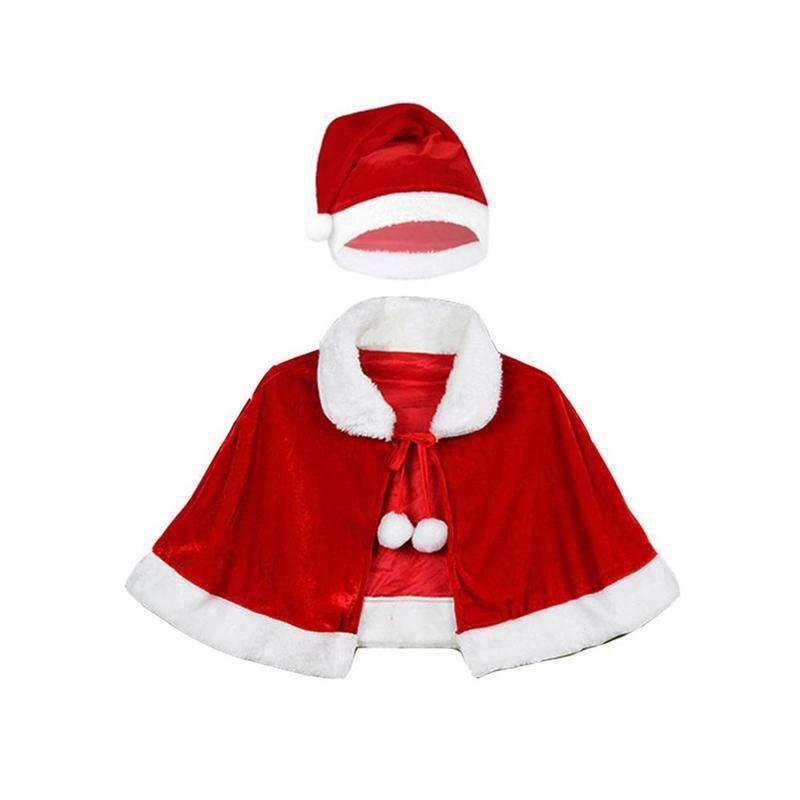 Xmas Red Velvet Santa Claus Hooded Cloak With Hat For Kids Adults