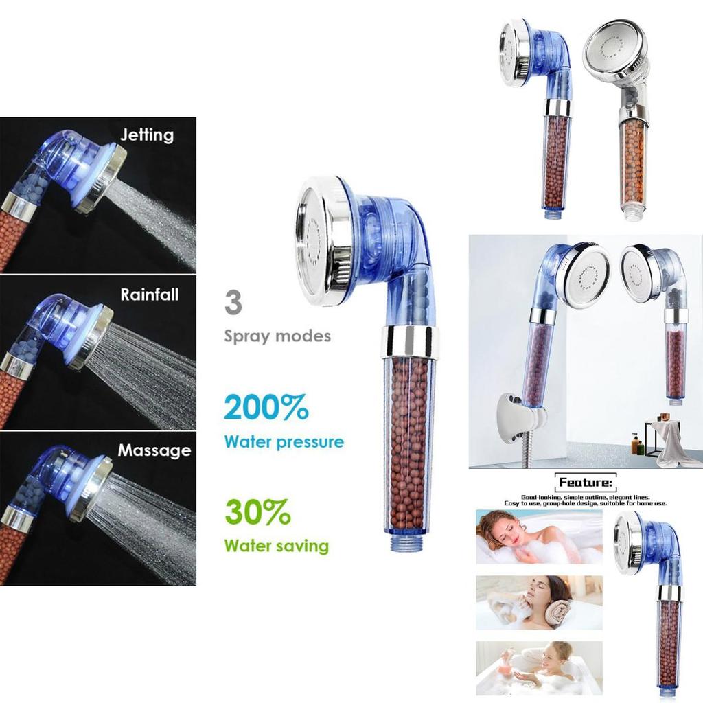 Adjustable 3mode Shower Head High Pressure Saving Water Filter Spa Nozzle Bath