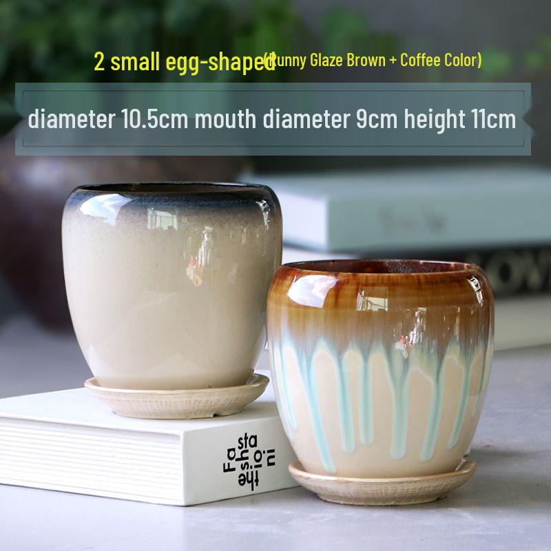 Breathable Ceramic Flower Pot with Tray for Gardenia and Succulents, Chinese Style, Large and Durable for Balcony Use.