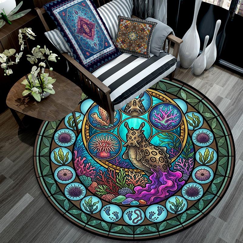Oceanic Mystery Symbols Round Area Rug Under Office Chairs Bedroom Living Room Home Decor