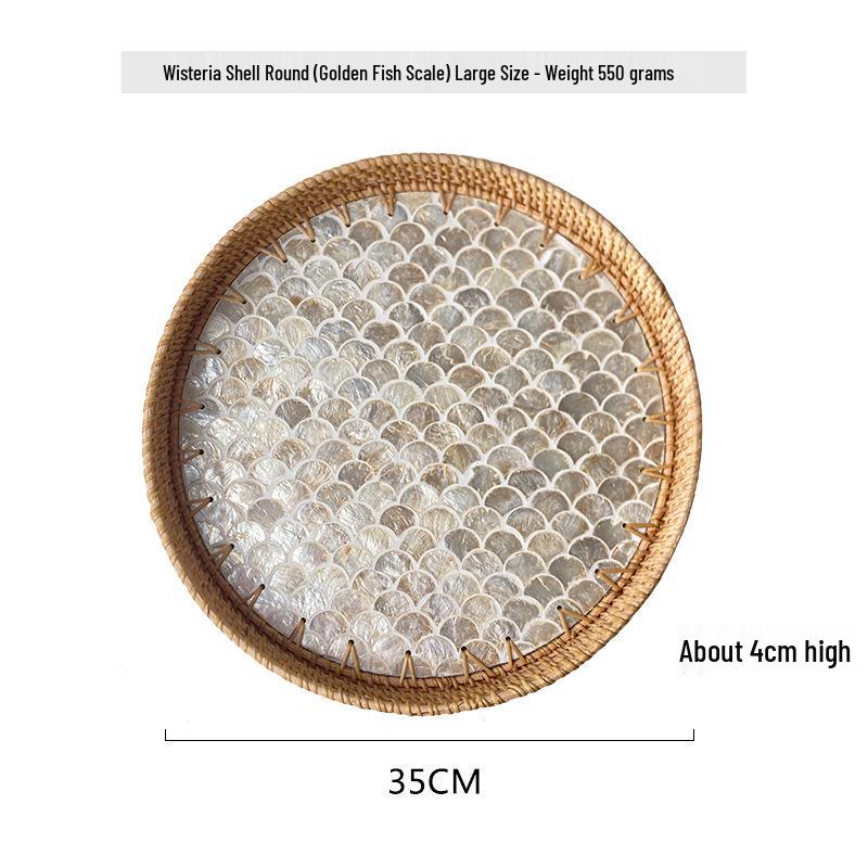 Handmade Rattan Round Light Luxury Tray for Picnic, Fruit, and Candy Storage in the Living Room or Restaurant.