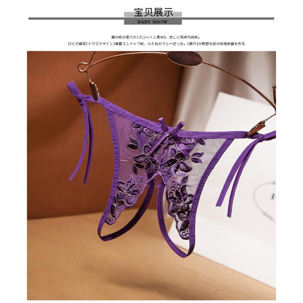 Sexy Lace-up Large-size Embroidered Panties, Ultra-thin and Hot Temptation Straps, Fun Open Crotch Free Thong Women 3039