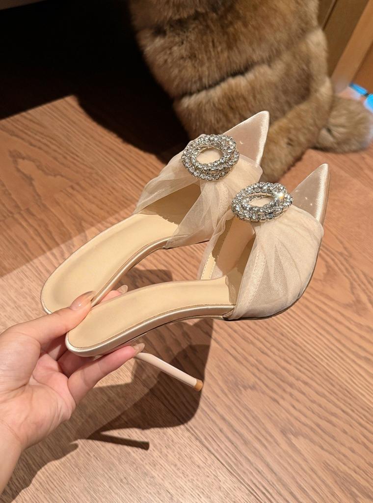 Slippers Women'S Summer Outer Wear New Year'S High Heels Stiletto Pointed Rhinestone French Temperament Sandals With Skirt