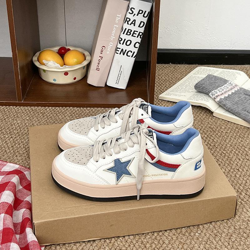 

[Fanfna] ретро туфли на толстой подошве женские 2025 осень новинка повседневные на мягкой подошве звезды нишевые универсальные маленькие белые туфли 40 синий