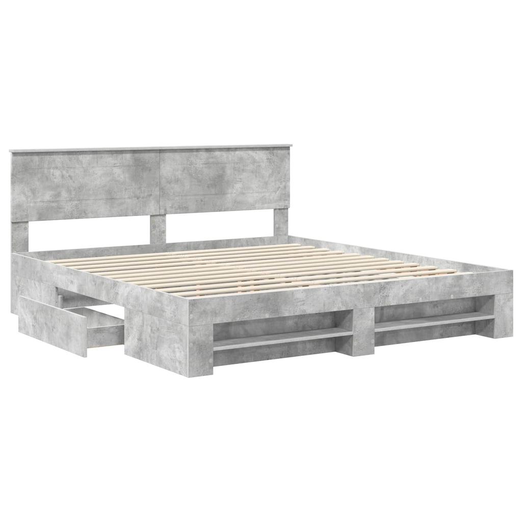 Bed Frame with Headboard Concrete Grey 200 x 200 cm Engineered Wood