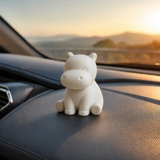 Compact Hippo Sculpture 3D Printed Hippopotamus Statue, Mini Size Desktop Decoration, Solid White Accessory Matte Finish Figurine for Home Office