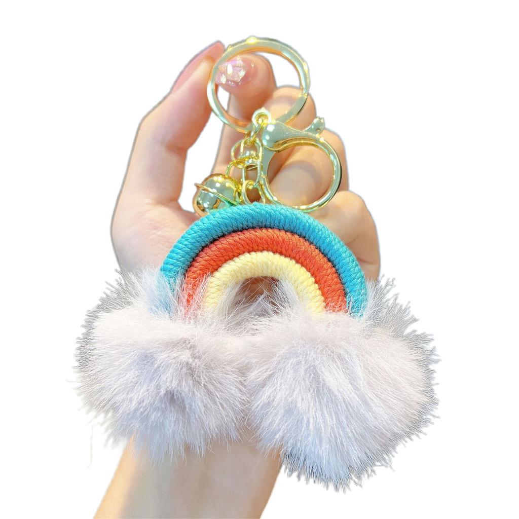 Rainbow Cloud Hairball Keychain Schoolbag Backpack Bag Charm Woven Plush Pendant Keychain Decoration Gifts for Friends