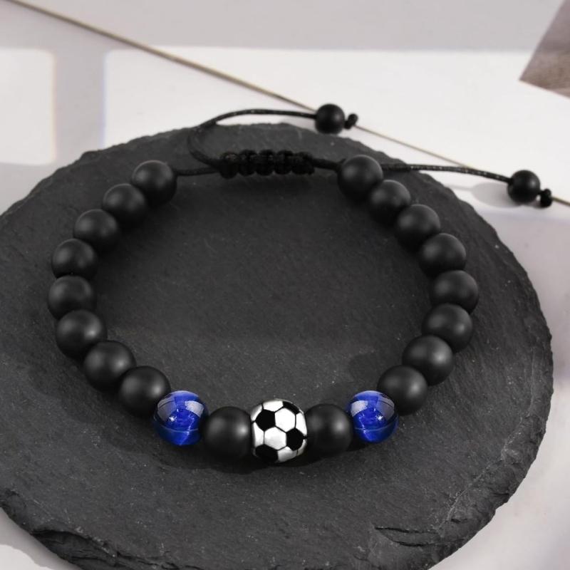Stretchy Football Fan Bracelet Colored Glass Beads Elastic Rope Comfortable Design Sports Theme Jewelry Accessory
