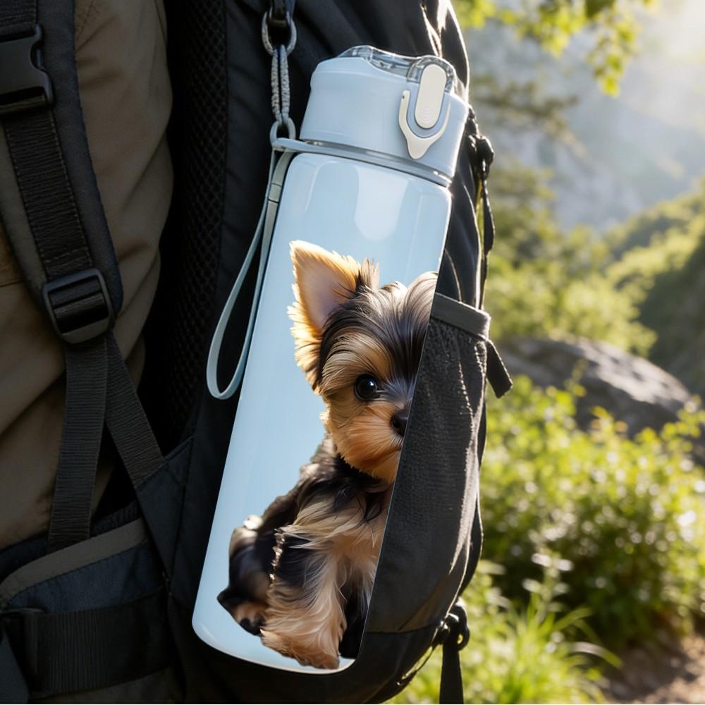 1PC Front Facing Yorkie Puppy 750ml Color Plastic Sports Water Bottle Leakproof Flip Straw Lid Suitable for Sports Office Home Use