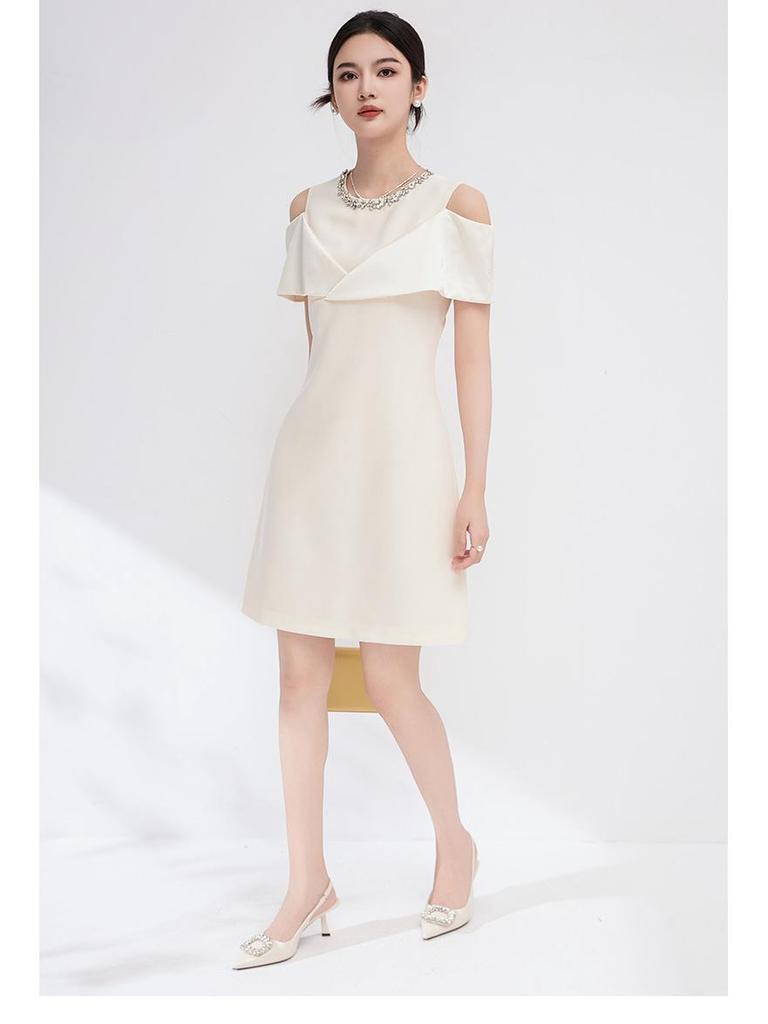 2024 Summer Elegant Off-Shoulder Diamond Nail Dress for Women