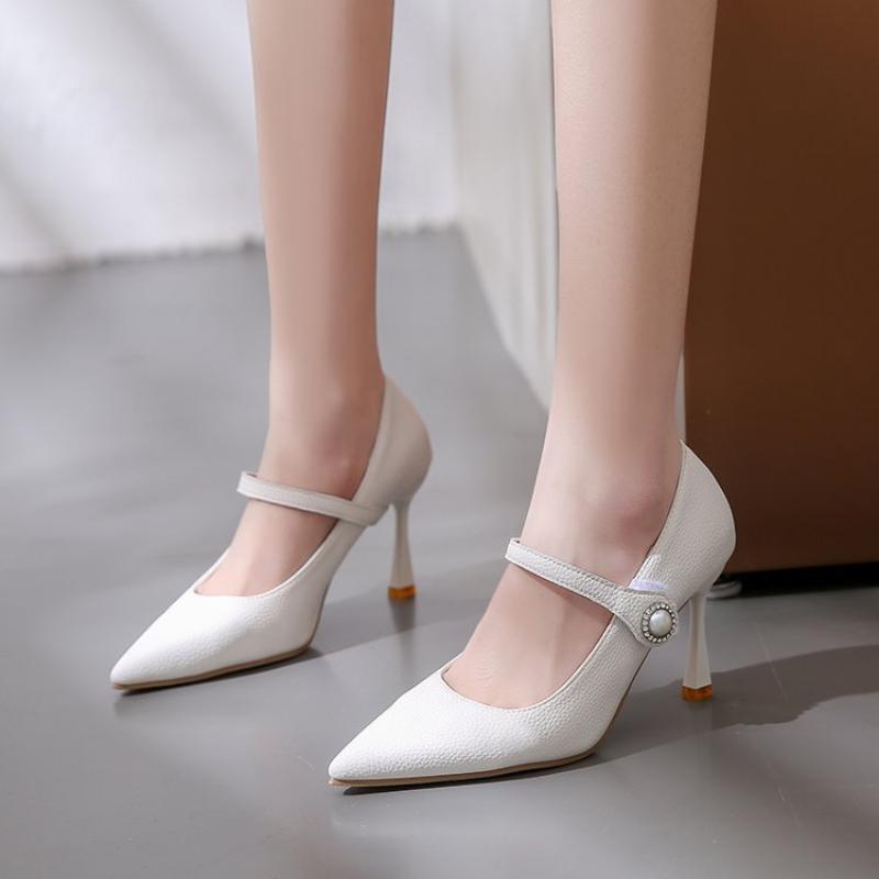 Spring and Summer Women's Casual High-heeled Shoes Leather Shoes Temperament Comfortable Wear-resistant High Heels