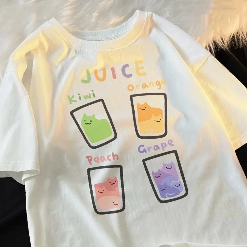 Cartoon Cute Cat and Dog Pattern Fun WomanT-Shirt Street Comfortable Soft Tops Creative Fashion Women's T-Shirt Clothing