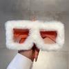 Oversized Plush Sunglasses Y2K Fluffy Square Punk Sun Glasses Trendy Novelty Decor Winter Shades for Christmas Party
