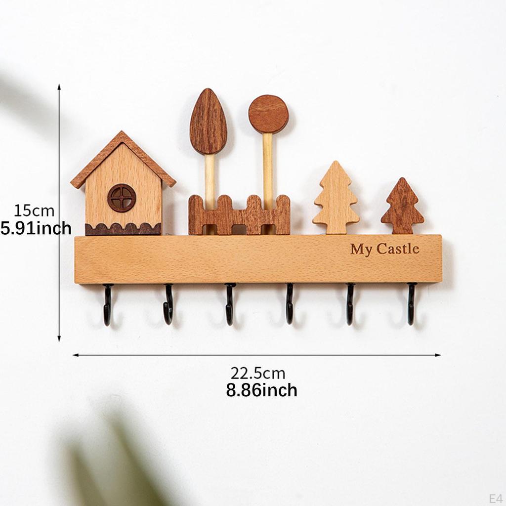 Wooden Key Holder Hat Rack 6 Hooks, Wall Hanging Nordic Rustic Mounted Hanger for Entryway