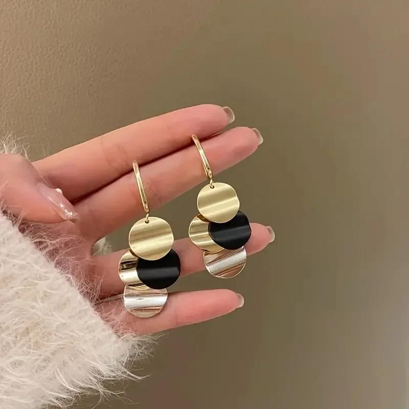 Metal Disc Drop Earrings for Women Girls Holiday Party Gift Geometric Ear Accessories Fashion Jewelry E493