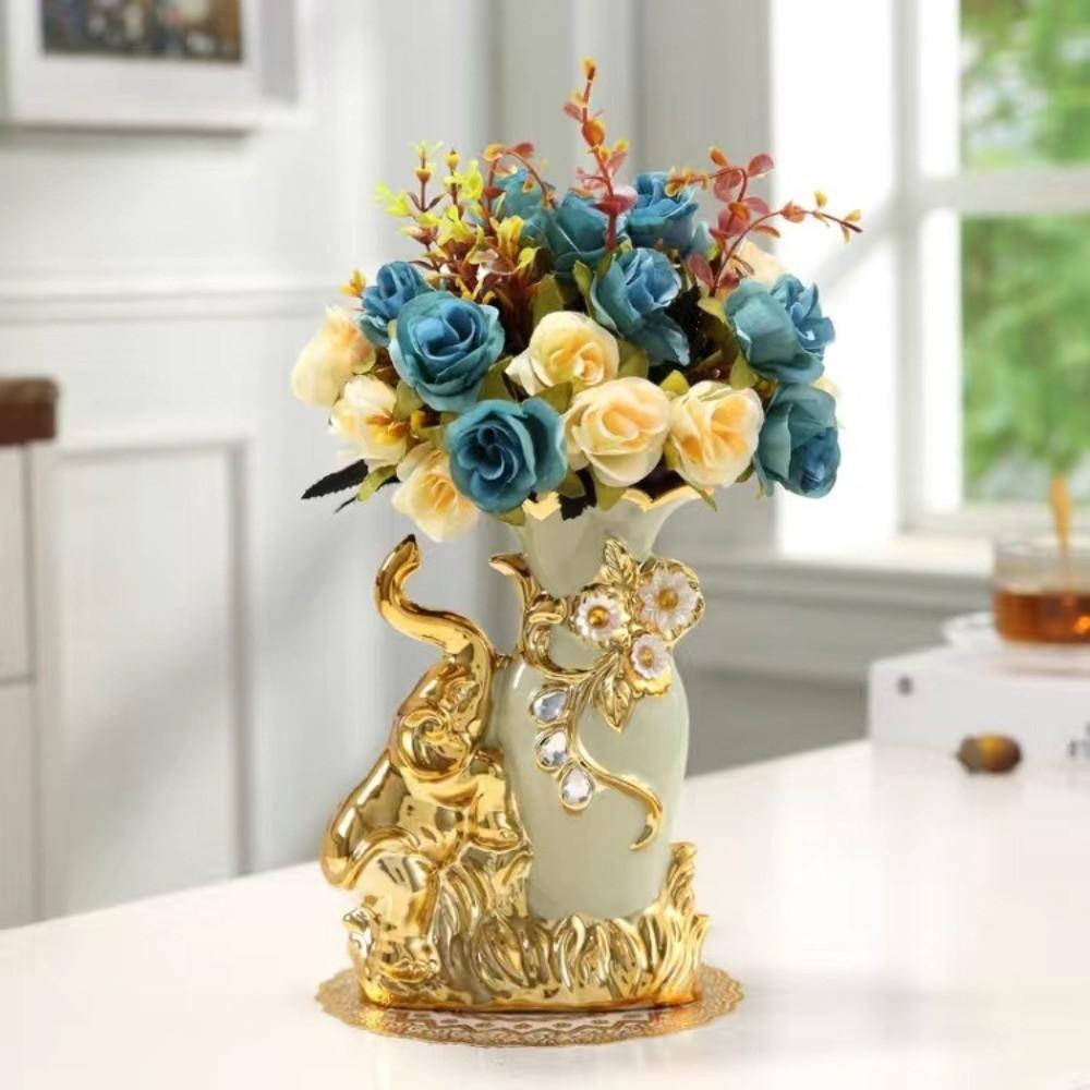 Luxury Ceramic Gold Vase Modern Flower Container Flower Holder Elephant Vase  Living Room