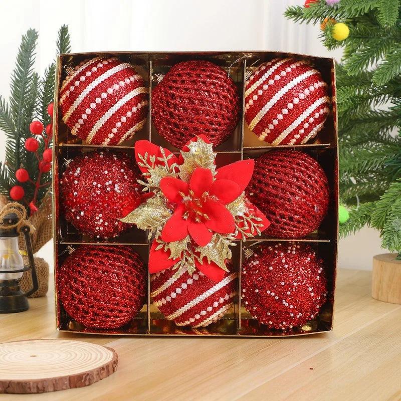 8CM 9PCS Christmas Ball Ornaments Luxury Foam Christmas Tree Party Decoration New Christmas Spheres Pendant