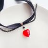 Dark gothic style, black velvet ribbon tassel chain, red heart-shaped pendant, choker collar, neckband, necklace for women
