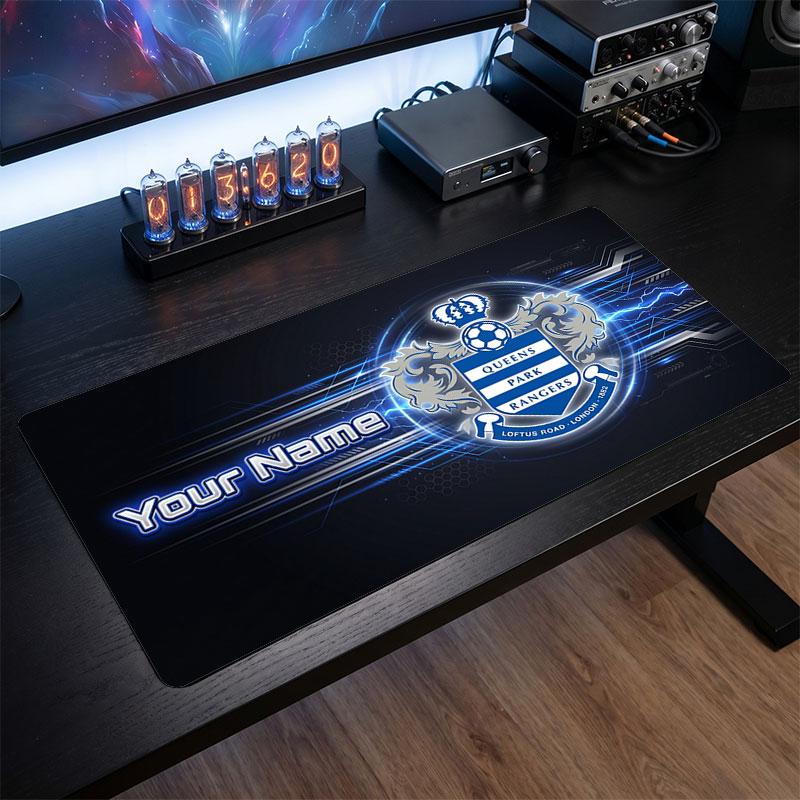 Queens Park Rangers Custom Large Mouse Pad, Personalized Name Text Print, Football Logo Non‑Slip Desk Mat Gaming Gift