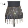 Glittering Tassel Belly Belt Rhinestone Waist Chain for Women, Sparkly Sexy Dance Body Skirt-Style Accessory Dancing Hip Accessory, Elastic