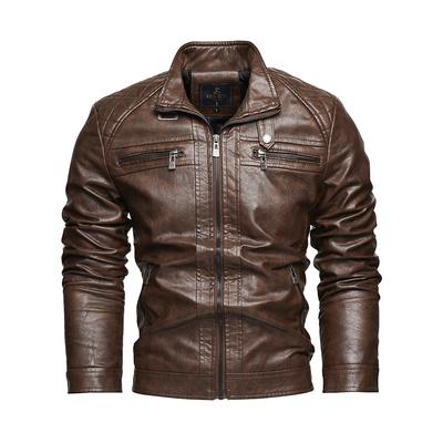 Men's European and American Style Pocket PU Leather Jacket, Men's Leather Jacket
