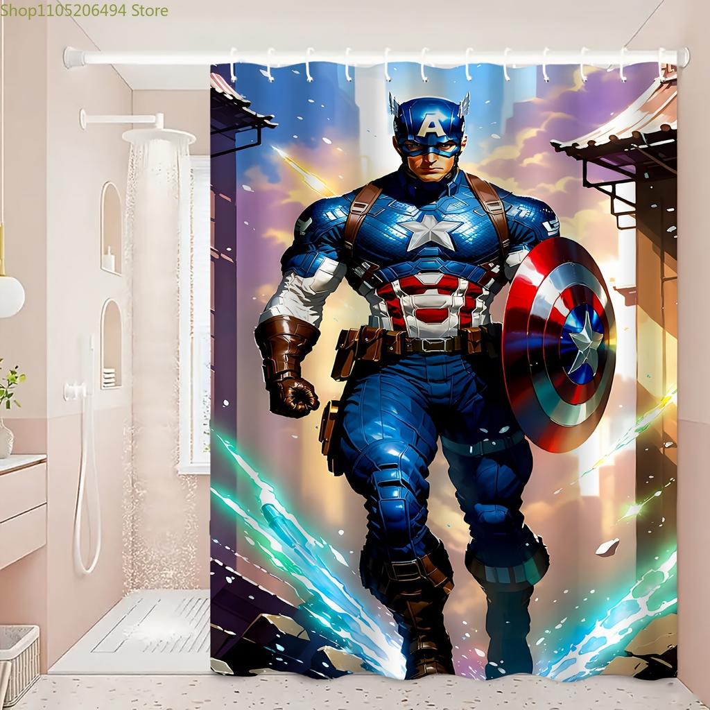 Marvel 1pc Printed Shower Curtain with Captain America Shield Design, Durable, Perfect for Cozy Home Bathrooms or Guest Bathro