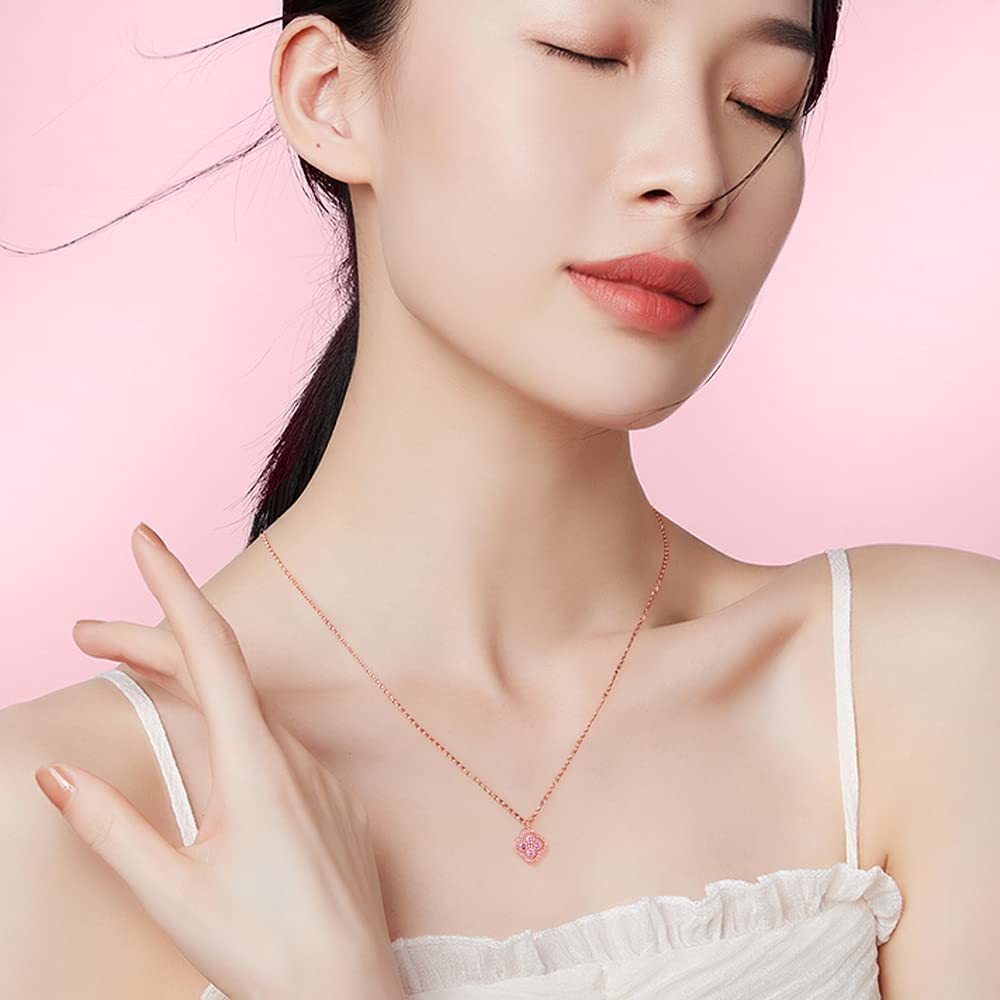 Clover Necklace for Symbol of Good 925 Pink Zirconia Birthday White Present [Free Bird] Four-leaf Women, Luck, Silver, Hypoallergenic, Pendant,