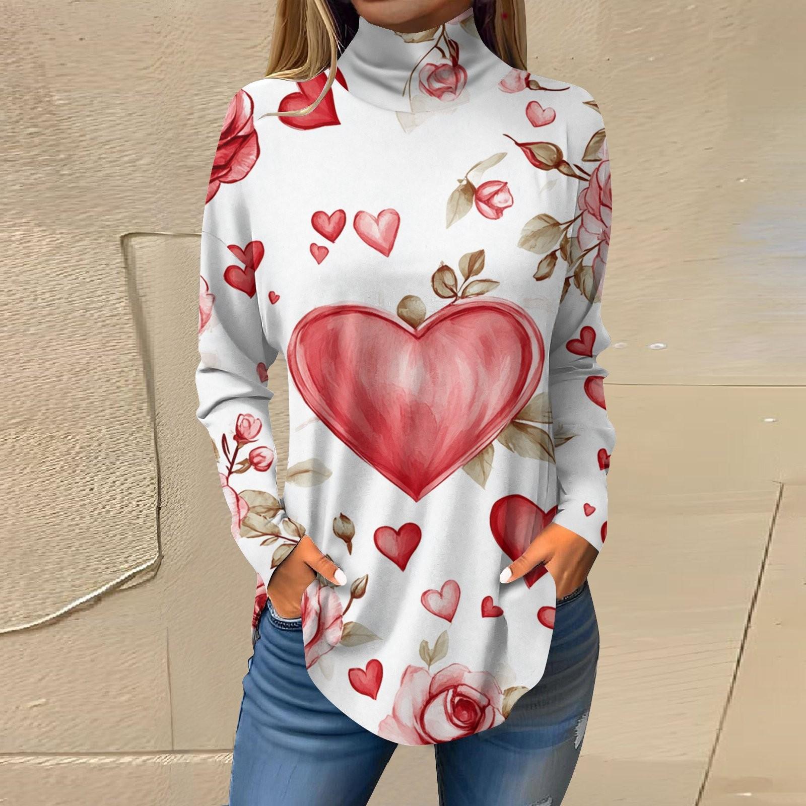 

Женская модная повседневная свободная водолазка с принтом ко Дню святого Валентина L бежевый