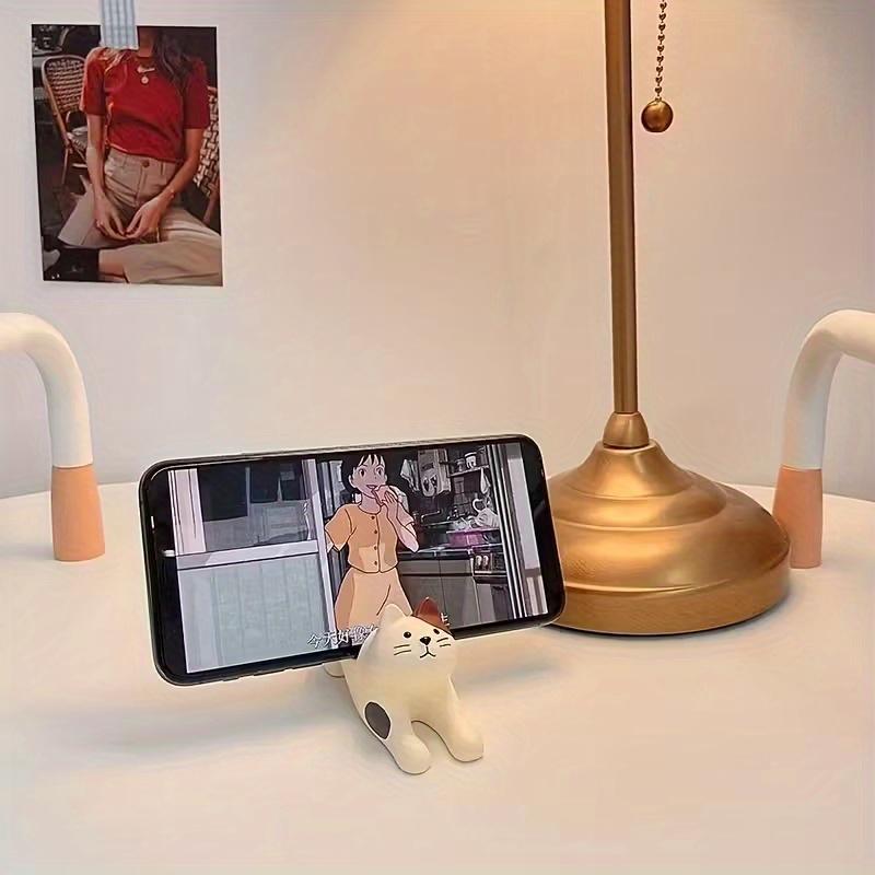 Stretching Cat Figurine, Calico Cat Phone Stand, Desktop Decoration, Creative and Practical for Lazy Binge-Watching
