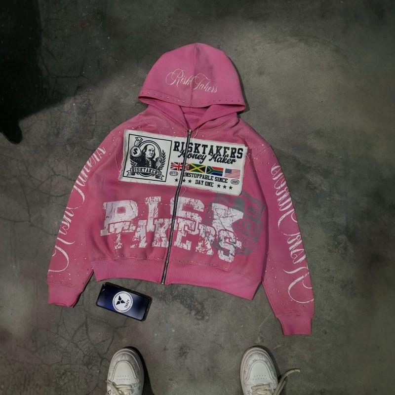2026 Vintage Hoodie Men Women Retro Rock Style Zip Up Sweatshirt Loose Fit Teenagers