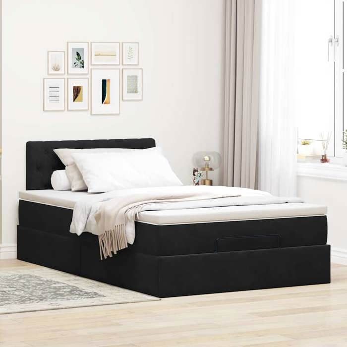 VidaXL Cadre de lit ottoman avec matelas noir 120x200 cm velours, cadre de lit, cadre de lit rembourré, cadre de lit ottoman 3311839