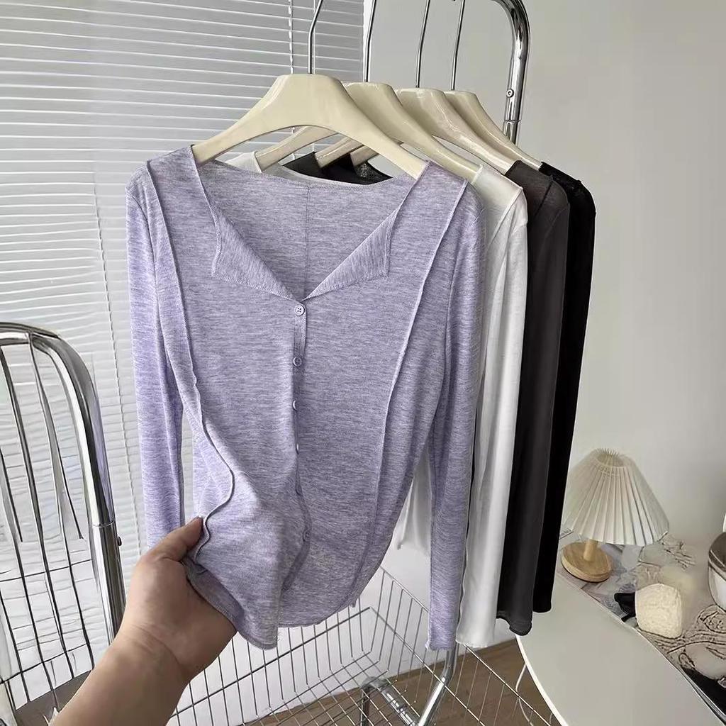 Women's Summer V-Neck Long-Sleeve Sun-Protective Knit Top