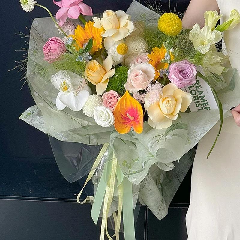 5Yarduri/rol Hârtie Artă Buchet de Flori Hârtie de Ambalaj Bumbac Lapte Hârtie de Căptușeală Interioară Hârtie de Bumbac Nețesută Imprimată