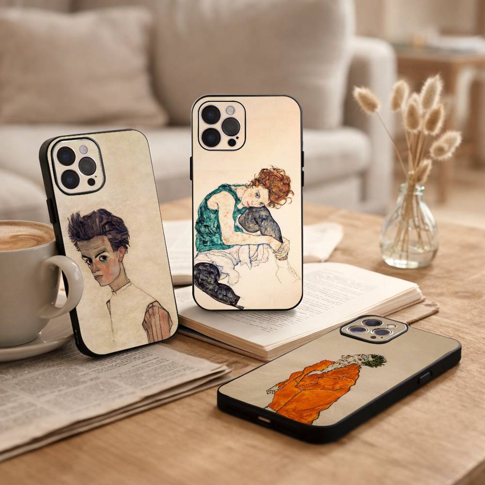 E-Egon S-Schiele Phone Case For iPhone17 16 15 14 13 12 11 Pro Max Plus,5G Soft Black Case