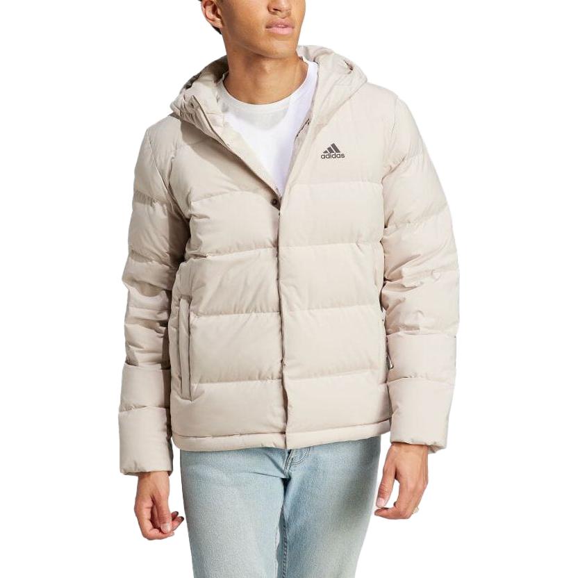 Adidas Solid Color Hooded Long Sleeve Down Jacket With Side Zipper Men Jackets Off-White HY3934