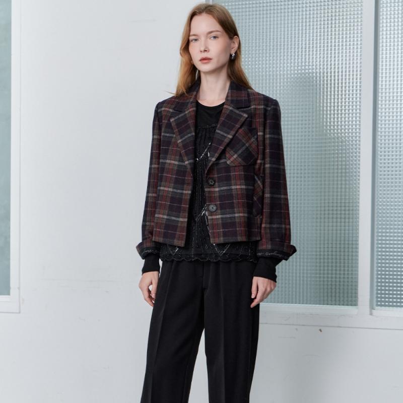 Maxza Multi Check Wool Blend Crop Jacket  Wine  Cd02qj300on
