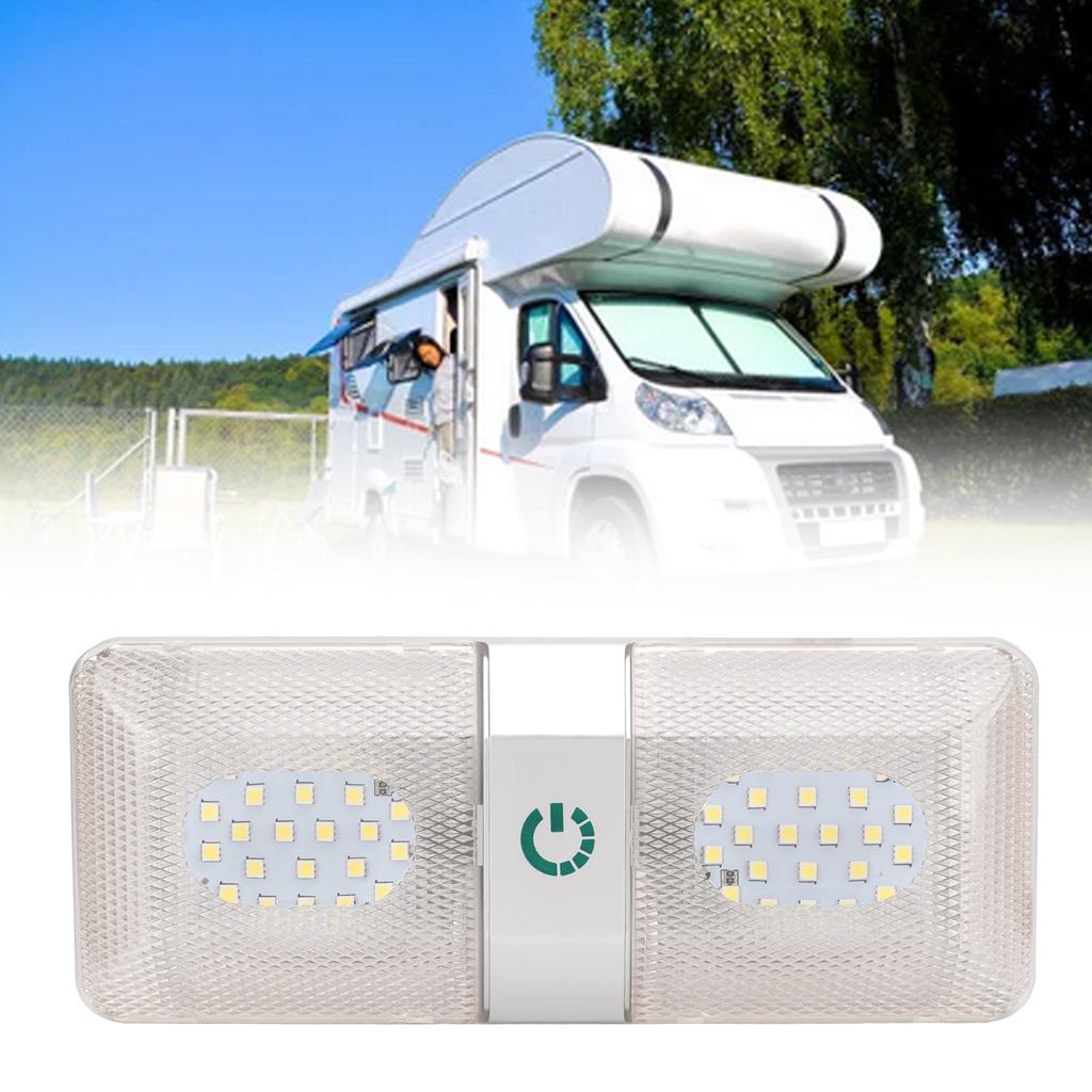 RV Ceiling Double Reading Light Touch Button Stepless 48 LEDs IP50 Waterproof Adjustable for Campers