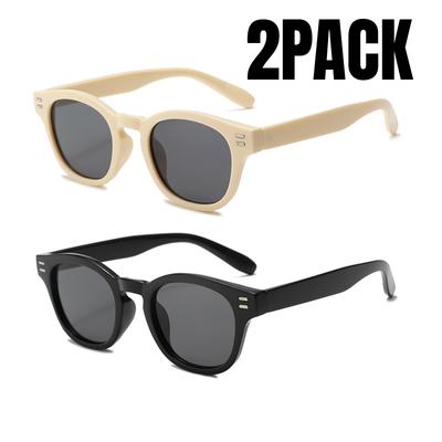 2PACK Fashion Small Round Sunglasses Women Retro Clear Ocean Lens Shades UV400 Men Rivets Punk Sun Glasses