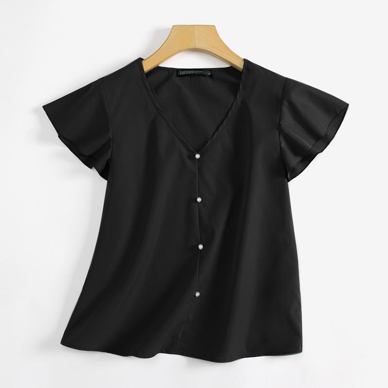 ZANZEA Women Casual V-neck Flare Sleeve Summer Blouse