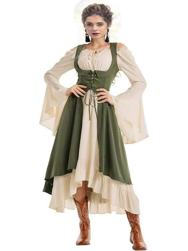 Retro Mittelalter Glockenärmel Bühnenkleid für Halloween