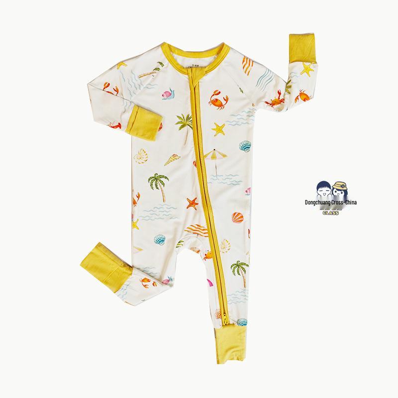 

Bamboo Fiber Baby Romper with All-Over Print - Long Sleeve Onesie 3-6 Months
