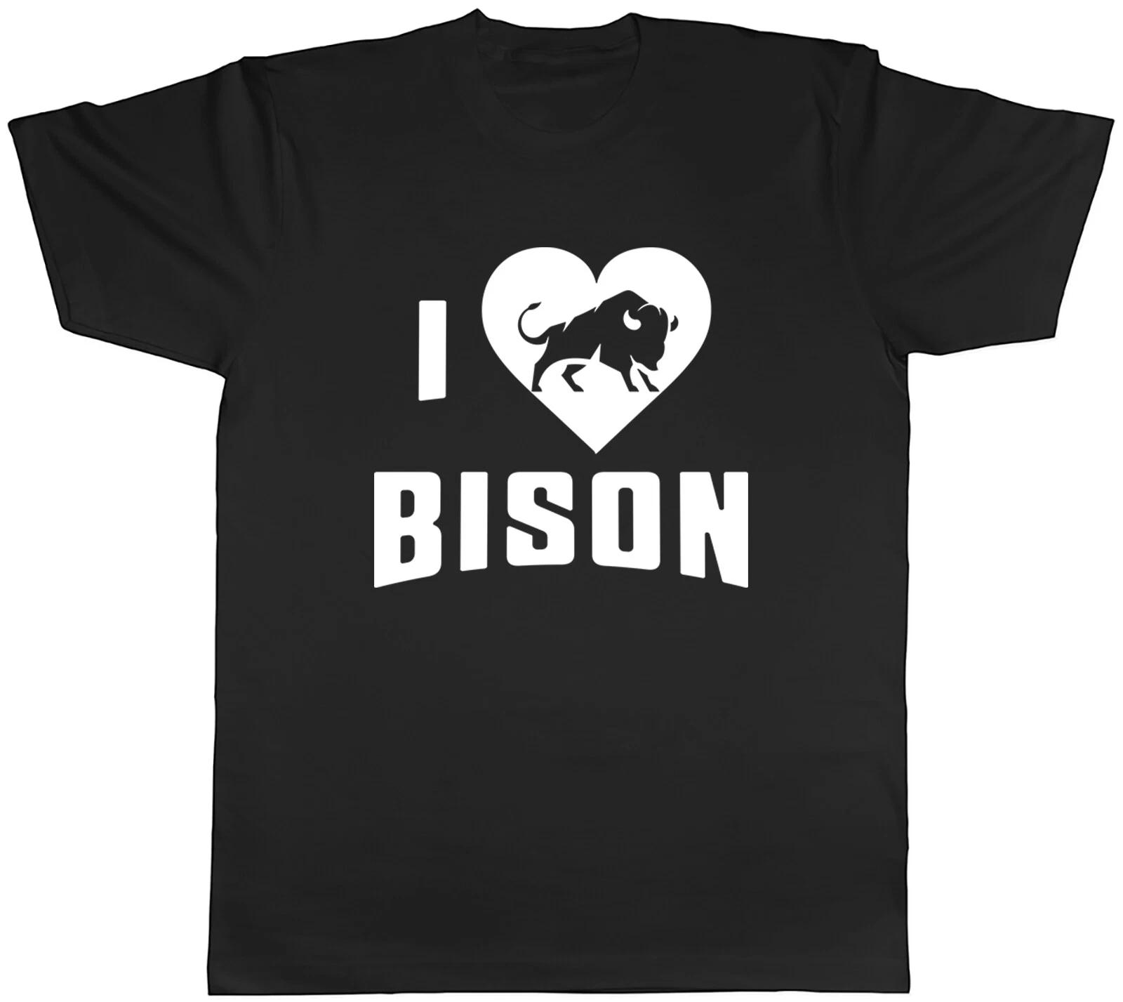 I Love Bison Mens T-Shirt Funny Buffalo Animal Horns Tee Gift S
