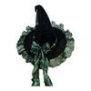 Xiaobudian Halloween Witch Hat for Women, Velvet Wizard with Ruffle Brim And Bow Party, Masquerade, Cosplay Costume Accessory