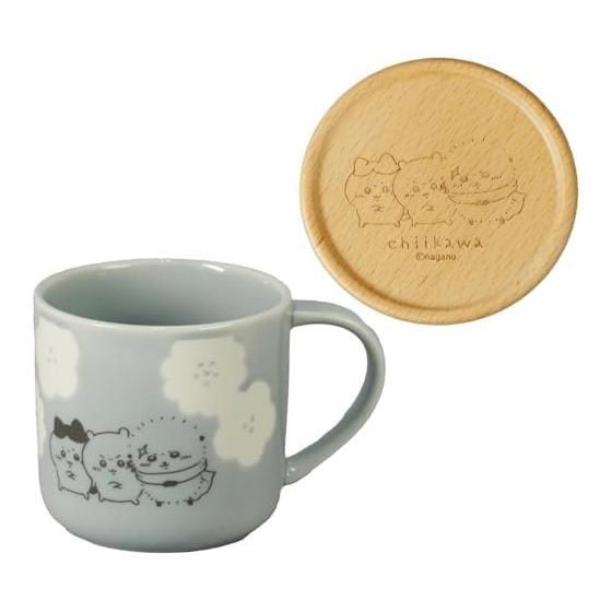 Chikawa Officially Licensed Mug Large 350ml with Coaster Hachiware & Sea Otter Goods Pottery Microwave Safe Made in Japan Happy Blossom Blue