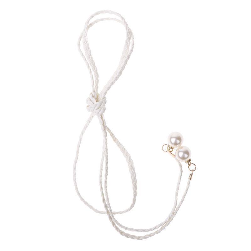 Retro Pu Braided Pearl Belt Waist Chain Versatile Women Leather Rope Waistband Waist Rope Jeans Dresses Clothing Accessories