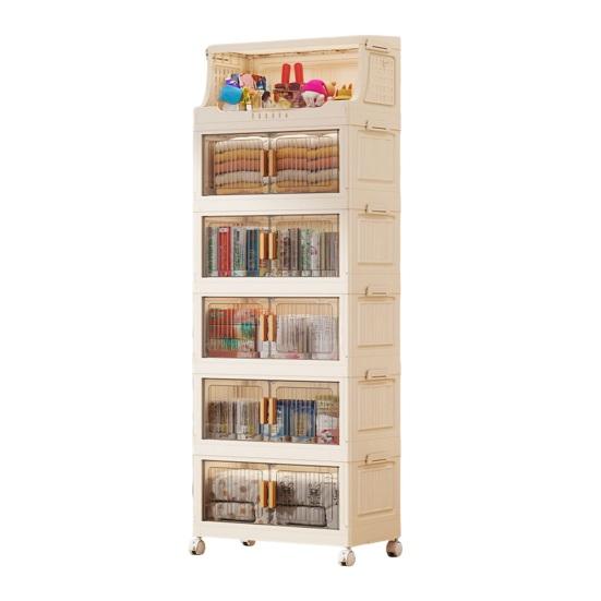 Stackable Collapsible Storage Bins Storage Boxes with Door And Wheels Multi-tier Rolling Organizer with Shelf for Kids Toys Snacks Blanket Pillow