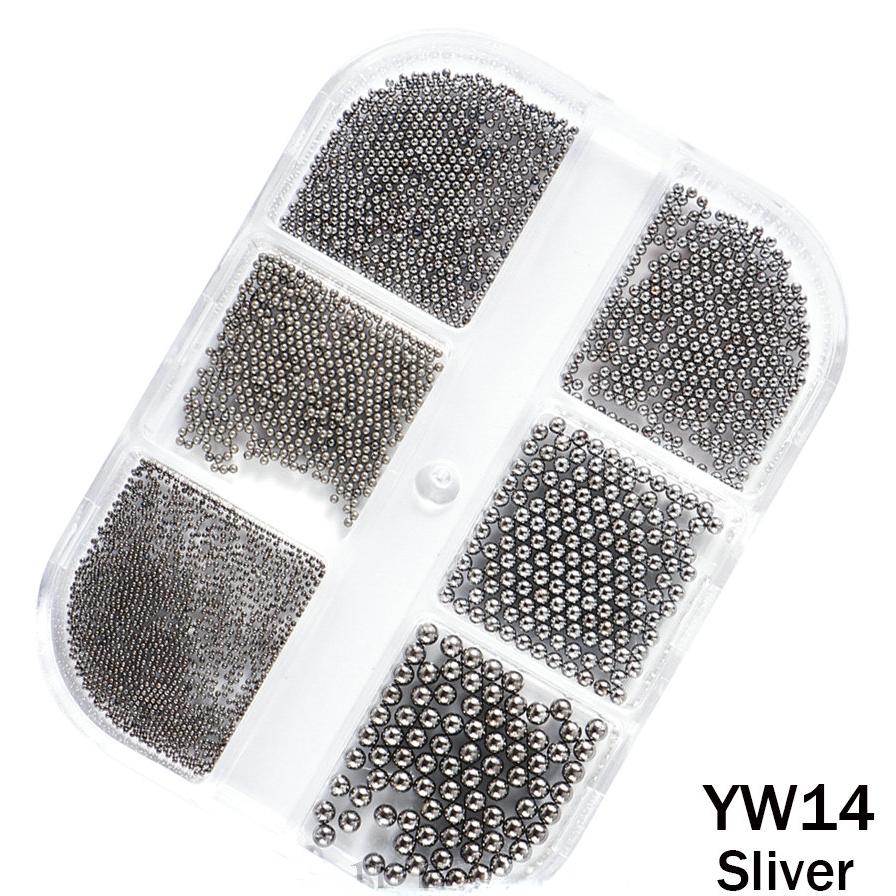 6 Grids Mini Stainless Steel Metal Bead 3D Sliver Gold Small Micro Beads DIY Nail Art Decoration Accessories
