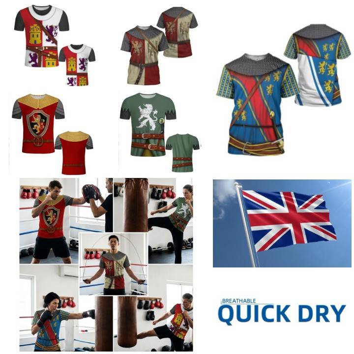 Retro UK Britain England Knights Templar Warrior United Kingdom British MMA Boxing Muay Thai T-shirt 3D Print Unisex Training Fitness Workout Sport